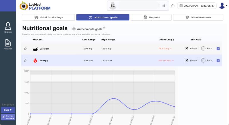 nutritional intake goals logmeal platform screenshot
